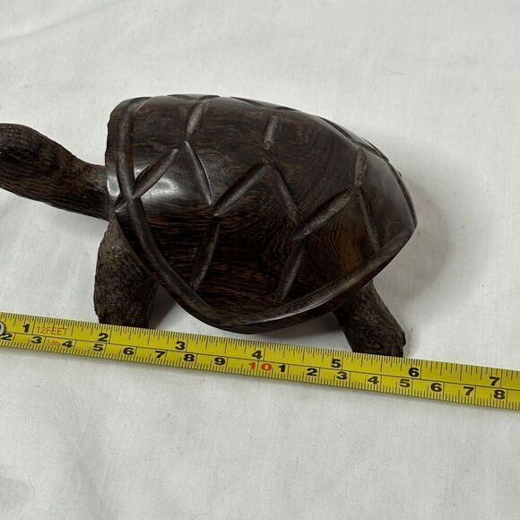 Carved Wooden Turtle Tortoise Ironwood Figurine Dark Brown 6" L 2" H - Picture 6 of 7